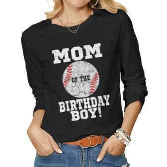 Mom Of The Birthday Boy Baseball Lover Vintage Retro Women Graphic Long Sleeve T-shirt - Seseable