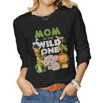 Mom Of The Wild One Zoo Birthday Safari Jungle Animal  Women Graphic Long Sleeve T-shirt