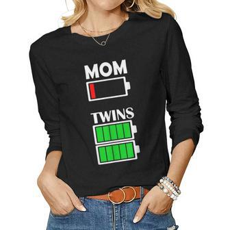 Mom Twins Low Battery Tired Mom Shirt Women Long Sleeve T-shirt | Mazezy UK