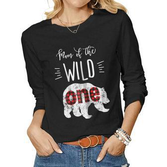 Womens Mom Of The Wild One Shirt Bear Lumberjack 1St Birthday Tee Women Long Sleeve T-shirt | Mazezy
