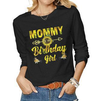 Mommy Of The Birthday Girl Mommy Sunflower Gifts Women Graphic Long Sleeve T-shirt - Seseable