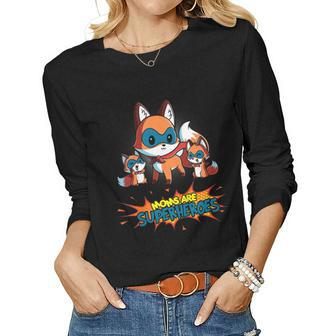 Moms Are Superheroes Shirt Mama Fox Mom Women Long Sleeve T-shirt | Mazezy CA