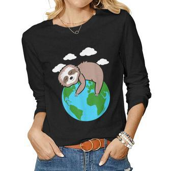Mother Earth Sloth Pro Environment Cool Earth Day Lover Gift Women Graphic Long Sleeve T-shirt - Thegiftio UK
