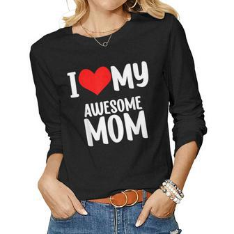 Mothers Day Red Heart With Love I Love My Mom Awesome Mommy  Women Graphic Long Sleeve T-shirt