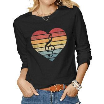 Music Teacher Gifts Retro Sunset Note Music School Musician Women Graphic Long Sleeve T-shirt - Seseable