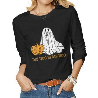 My Dog Is My Boo Ghost Funny Halloween Dog Lovers Boo Dog Women Graphic Long Sleeve T-shirt - Thegiftio UK