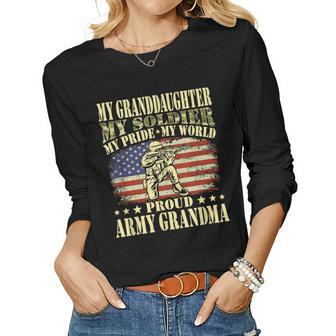 My Granddaughter Is My Soldier Hero Proud Army Grandma Gift Women Graphic Long Sleeve T-shirt - Seseable