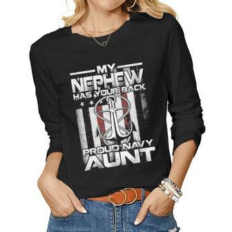 My Nephew Has Your Back Proud Navy Aunt Women Graphic Long Sleeve T-shirt - Seseable