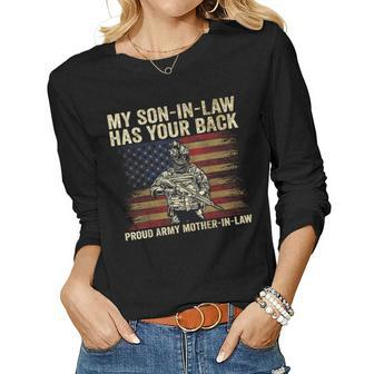 My Son-In-Law Has Your Back Proud Army Mother-In-Law Veteran Women Graphic Long Sleeve T-shirt - Seseable