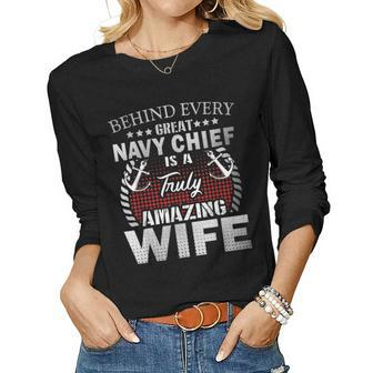Navy Chief A Truly Amazing Wife Navy Chief Veteran Women Graphic Long Sleeve T-shirt - Seseable