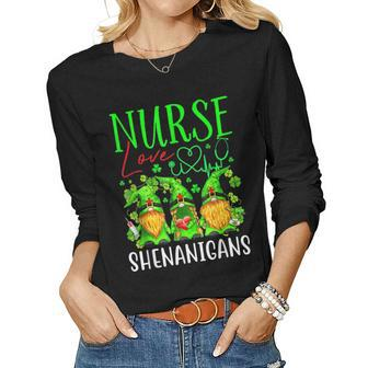 Nurses Love Shenanigans Funny Gnomes Nurse St Patricks Day V3 Women Graphic Long Sleeve T-shirt - Seseable