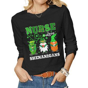 Nurses Love Shenanigans Funny Gnomes Nurse St Patricks Day V5 Women Graphic Long Sleeve T-shirt - Seseable