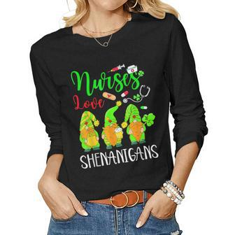 Nurses Love Shenanigans Funny Gnomes Nurse St Patricks Day V7 Women Graphic Long Sleeve T-shirt - Seseable