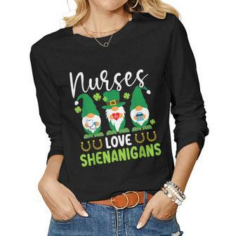 Nurses Love Shenanigans St Patricks Day Irish Pride Women Graphic Long Sleeve T-shirt - Seseable