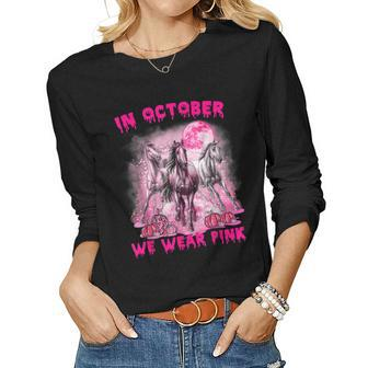 In October We Wear Pink Horse Breast Cancer Halloween Women Long Sleeve T-shirt | Mazezy