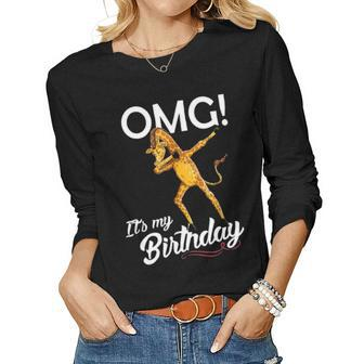 Omg Its My Birthday Dabbing Giraffe Dab Dance Women Graphic Long Sleeve T-shirt - Seseable