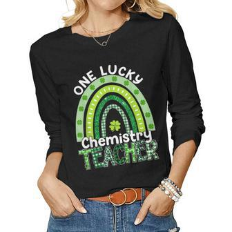 One Lucky Chemistry Teacher St Patricks Day Teacher Rainbow V2 Women Graphic Long Sleeve T-shirt - Seseable
