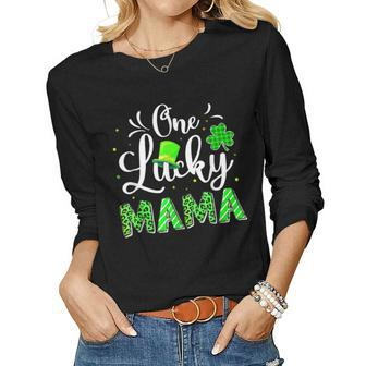 One Lucky Mama Irish Shamrock Leopard St Patricks Day Women Graphic Long Sleeve T-shirt - Seseable