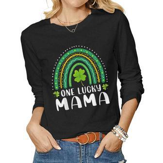 One Lucky Mama Rainbow Saint Patricks Day Lucky Mom Mother Women Graphic Long Sleeve T-shirt - Thegiftio UK