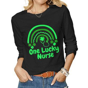 One Lucky Nurse Rainbow Shamrock Saint Patricks Day Women Graphic Long Sleeve T-shirt - Seseable