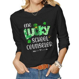 One Lucky School Counselor Shamrock Teacher St Patricks Day Women Graphic Long Sleeve T-shirt - Seseable