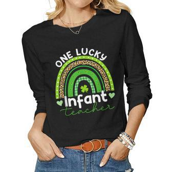 One Lucky Teacher Infant Teacher Rainbow St Patricks Day Women Graphic Long Sleeve T-shirt - Seseable