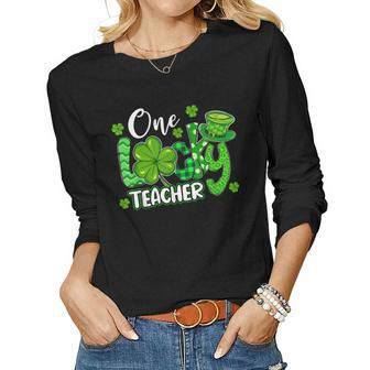 One Lucky Teacher St Patricks Day Shamrock Teacher Gifts Women Graphic Long Sleeve T-shirt - Seseable