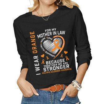 Orange Ribbon Ms Mother In Law Multiple Sclerosis Awareness Women Graphic Long Sleeve T-shirt - Seseable