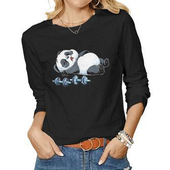 Panda The Struggle Is Real Weightlifting Fitness Gym Women Graphic Long Sleeve T-shirt - Seseable