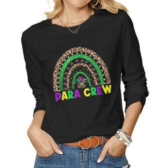 Paraprofessional Para Crew Mardi Gras Beads Mask Rainbow Women Graphic Long Sleeve T-shirt - Seseable
