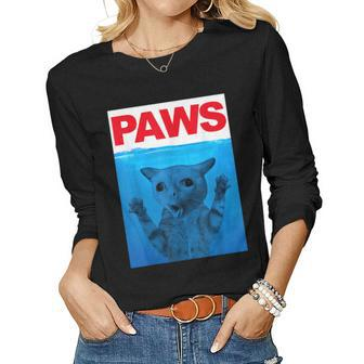 Paws Cat Meme Humor Funny Kitty Lover Funny Cats Dads Mom Women Graphic Long Sleeve T-shirt - Seseable