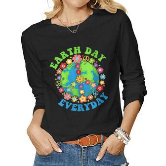 Womens Peace Earth Day Everyday 60S 70S Hippie Retro Environment Women Long Sleeve T-shirt | Mazezy