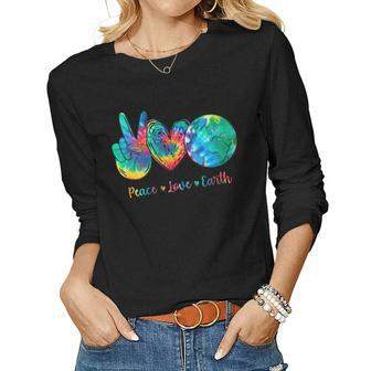 Womens Peace Love Earth Day Tie Dye Hippie Women Long Sleeve T-shirt | Mazezy AU