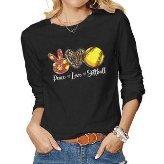 Peace Love Softball Leopard Softball Mom Womens Women Long Sleeve T-shirt | Mazezy CA