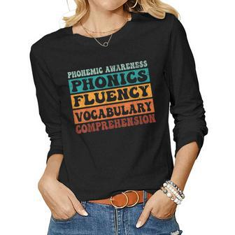 Phonemic Reading Teacher Science Of Reading Phonics Women Graphic Long Sleeve T-shirt - Seseable