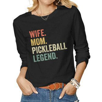 Pickleball Funny Wife Mom Legend Vintage Mothers Day Women Graphic Long Sleeve T-shirt - Seseable