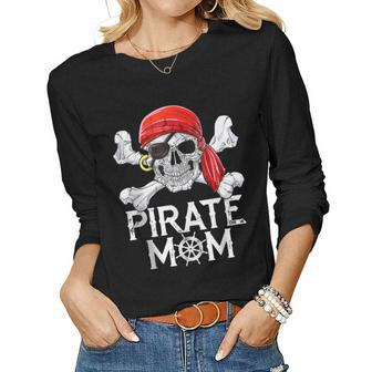 Pirate Mom Skull Crossbones Mama Womens Women Long Sleeve T-shirt | Mazezy