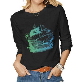 Pirate Ship Men Women Kids Nautical Boat Women Graphic Long Sleeve T-shirt - Seseable