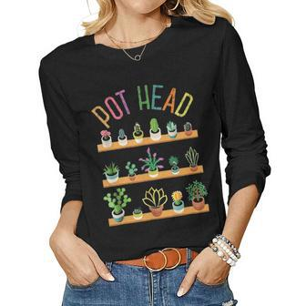 Plant Lover And Gardener Pot Head Succulent Women Graphic Long Sleeve T-shirt - Seseable