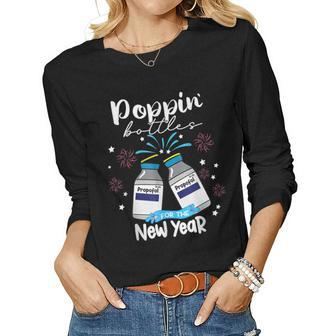 Poppin Bottles For The New Year Funny Icu Nurse Crew 2023 Women Graphic Long Sleeve T-shirt - Seseable