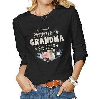 Womens Promoted To Grandma Est 2019 New Grandma Women Long Sleeve T-shirt | Mazezy
