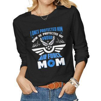Proud Air Force Mom Raised Mine Hero Patriotic American Women Long Sleeve T-shirt | Mazezy