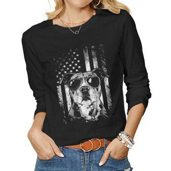 Proud American Pit Bull Dog Funny Pitbull Dad Mom Gifts Women Graphic Long Sleeve T-shirt - Seseable