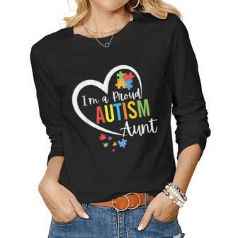 Im A Proud Autism Aunt Love Heart Autism Awareness Puzzle Women Long Sleeve T-shirt | Mazezy AU