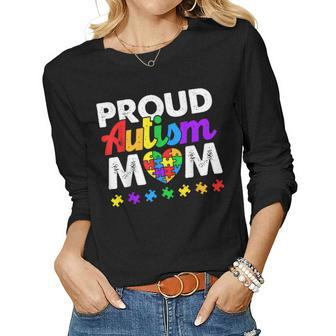Proud Autism Mom Autism Awareness Acceptance Colorful Puzzle Women Long Sleeve T-shirt | Mazezy CA