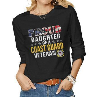 Proud Daughter Of A Coast Guard Veteran American Flag Gift Women Graphic Long Sleeve T-shirt - Seseable