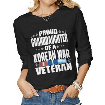 Proud Granddaughter Of A Korean War Veteran Military Family Women Graphic Long Sleeve T-shirt - Seseable