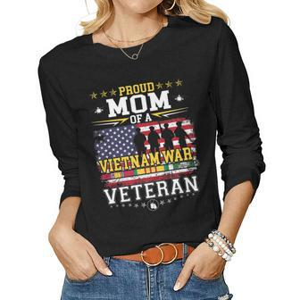 Proud Mom Vietnam War Veteran Matching With Son Daughter Women Graphic Long Sleeve T-shirt - Seseable