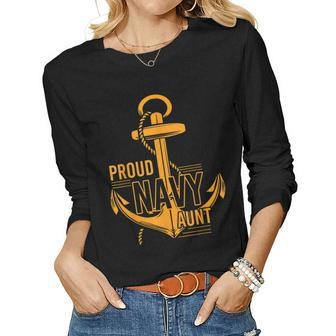 Proud Navy Aunt Veteran Women Graphic Long Sleeve T-shirt - Seseable