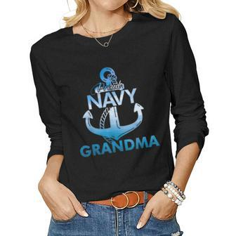 Proud Navy Grandma Gift Lover Veterans Day Women Graphic Long Sleeve T-shirt - Seseable
